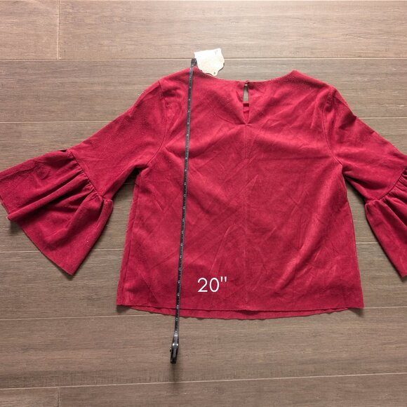 Altar'd State, Cranberry Red Faux Suede Blouse with Bell Sleeves, Sz S - Picture 12 of 12